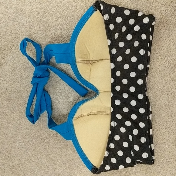 Vintage Swimsuit Two-Piece High-Waisted Black Blue Polkadot - Picture 3 of 6